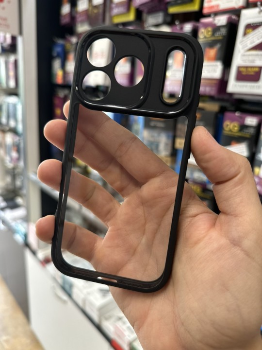 Калъф за iPhone 17 Pro - прозрачен с черна рамка