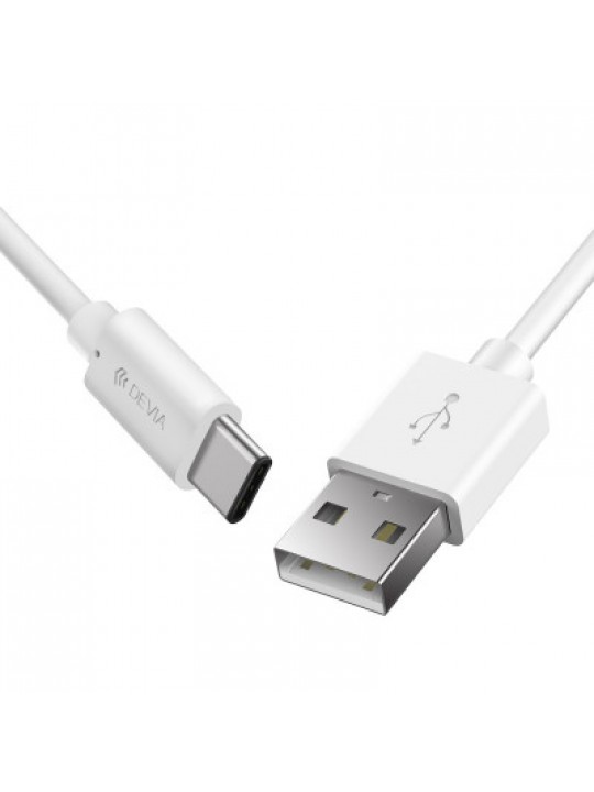 Кабел Type-C USB Devia iDrawer Series, 1.0m, up to 2.1A, White