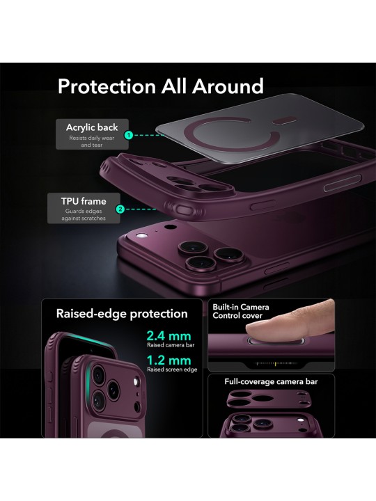 Калъф за iPhone 18 Pro - ESR Classic Hybrid HaloLock, Burgundy