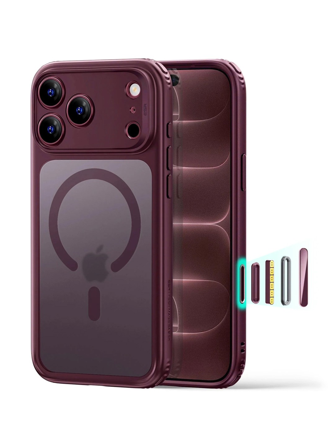 Калъф за iPhone 18 Pro - ESR Classic Hybrid HaloLock, Burgundy