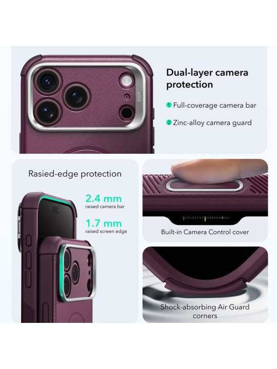 Калъф за iPhone 17 Pro - ESR Cyber Armor Kickstand - Burgundy