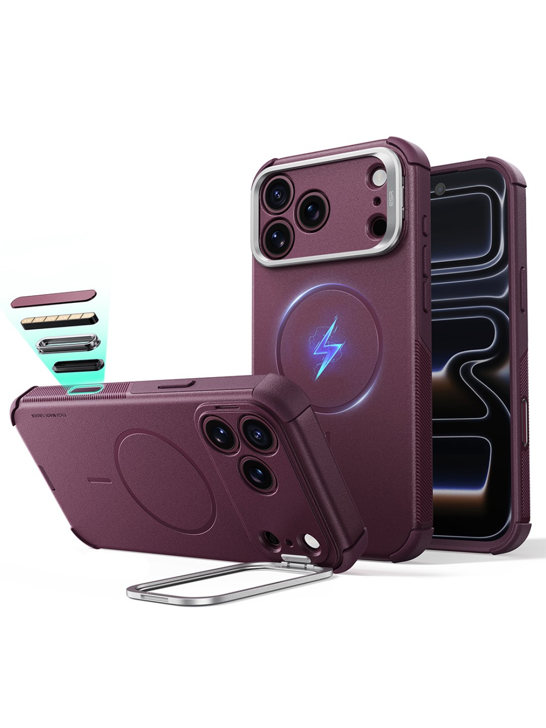 Калъф за iPhone 17 Pro - ESR Cyber Armor Kickstand - Burgundy
