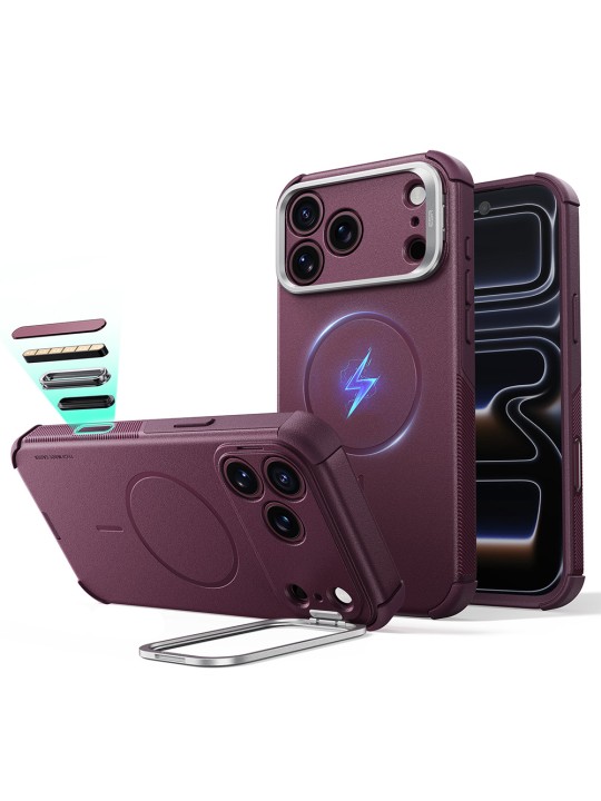 Калъф за iPhone 17 Pro - ESR Cyber Armor Kickstand - Burgundy