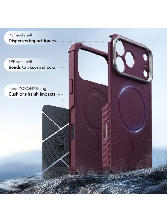 Калъф за iPhone 17 Pro - ESR Cyber Armor Kickstand - Burgundy