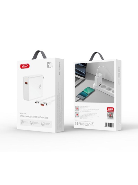 Зарядно XO 120W L128, с кабел USB-A - Type-C