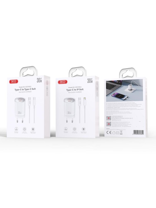 Зарядно XO 30W CE21 GaN Nitride, с кабел USB-C към USB-C