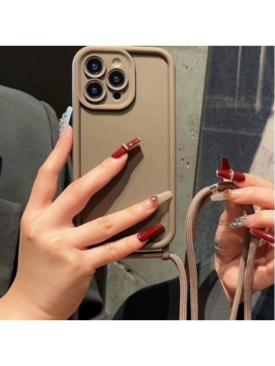 Калъф за iPhone 16 - Lux Silicone Case, с връзка - Кафяв