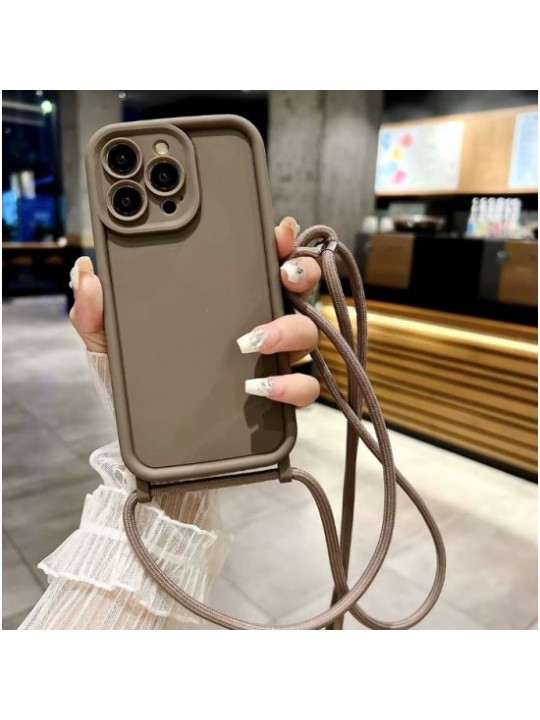 Калъф за iPhone 16 - Lux Silicone Case, с връзка - Кафяв