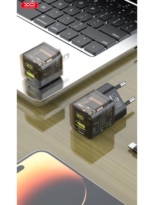 Бързо зарядно XO CE05 GaN 30W USB-C/USB-A+Cable for iPhone Lightning