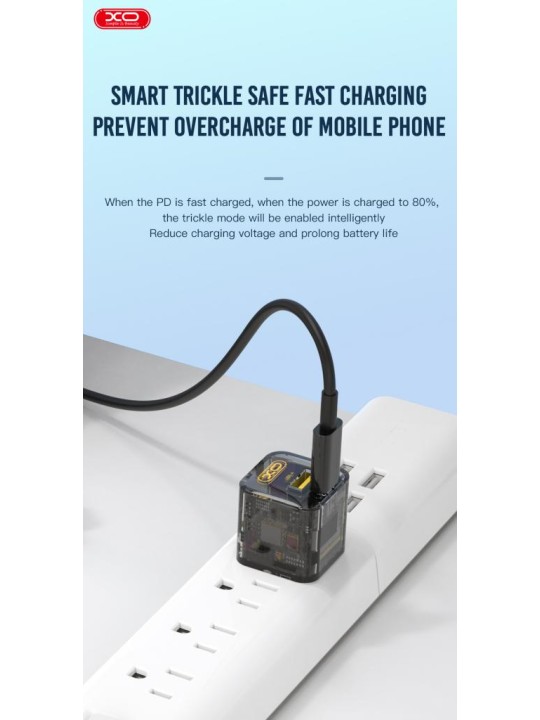Бързо зарядно XO CE05 GaN 30W USB-C/USB-A+Cable for iPhone Lightning