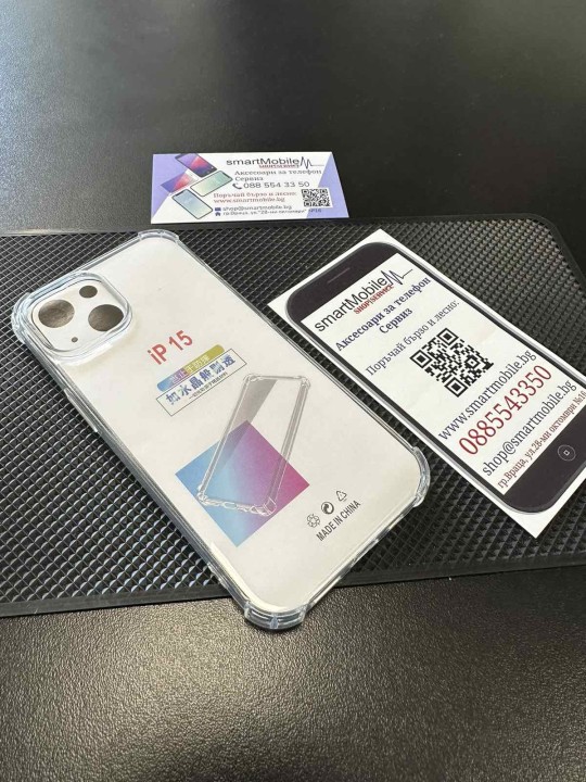 Калъф за iPhone 15 - Antishock, прозрачен, с удебелени краища