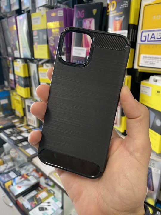 Калъф за iPhone 12 Pro - Carbon Fiber - силикон, черен