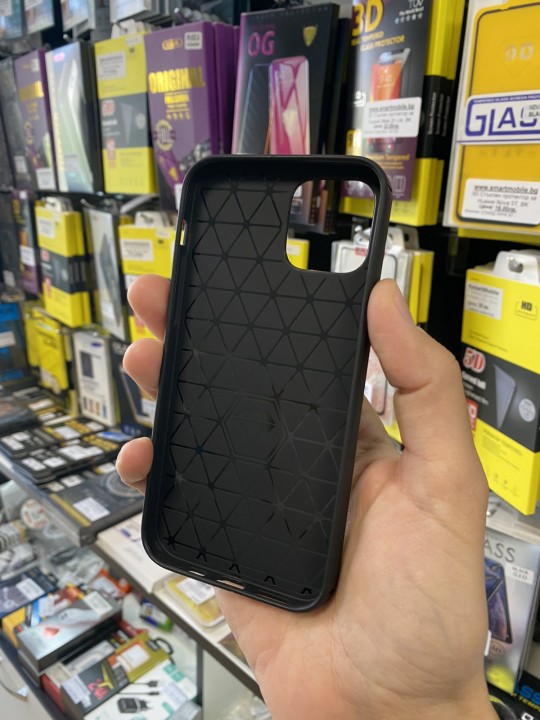 Калъф за iPhone 12 Pro - Carbon Fiber - силикон, черен