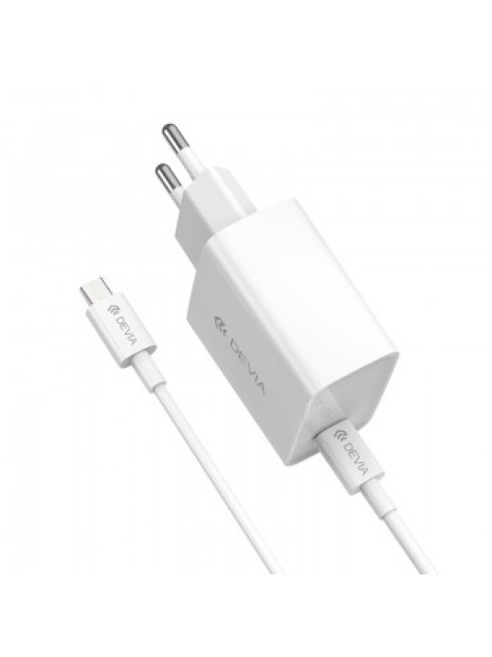 Зарядно 220V Devia Smart Charger 10.5W 2.1A + Кабел Type-C