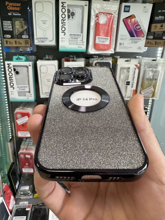 Калъф за iPhone 14 Pro - Silicone Case Lux, Black, с брокат
