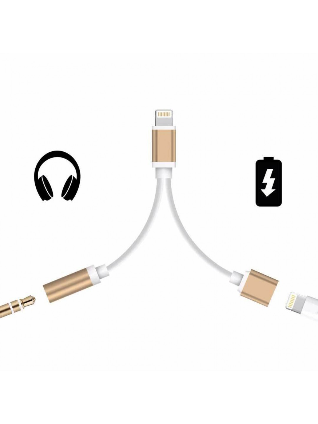 Преходник DeTech Lightning (iPhone 5/6/7) към 3,5mm жак + Lightning порт за зареждане, 12см