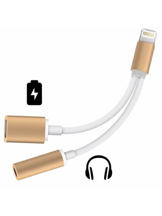Преходник DeTech Lightning (iPhone 5/6/7) към 3,5mm жак + Lightning порт за зареждане, 12см