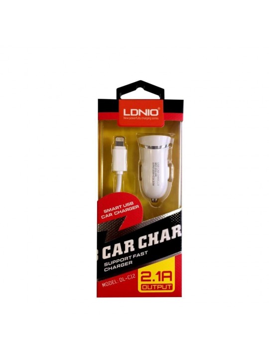 Зарядно за кола LDNIO DL-C12 5V 2.1A, с кабел Iphone Lightning 1.0m
