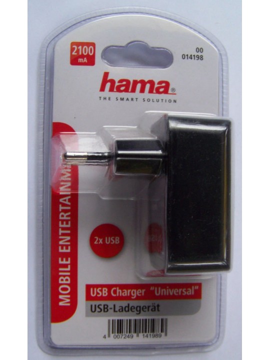 Зарядно 220V HAMA 2xUSB 5V 2100mA max, без кабел