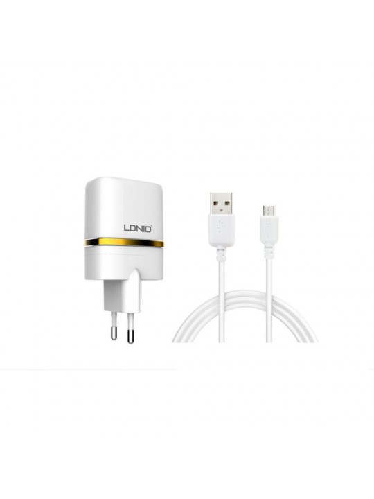 Зарядно 220V LDNIO DL-AC52 5V 2.4A 2xUSB+кабел Micro USB