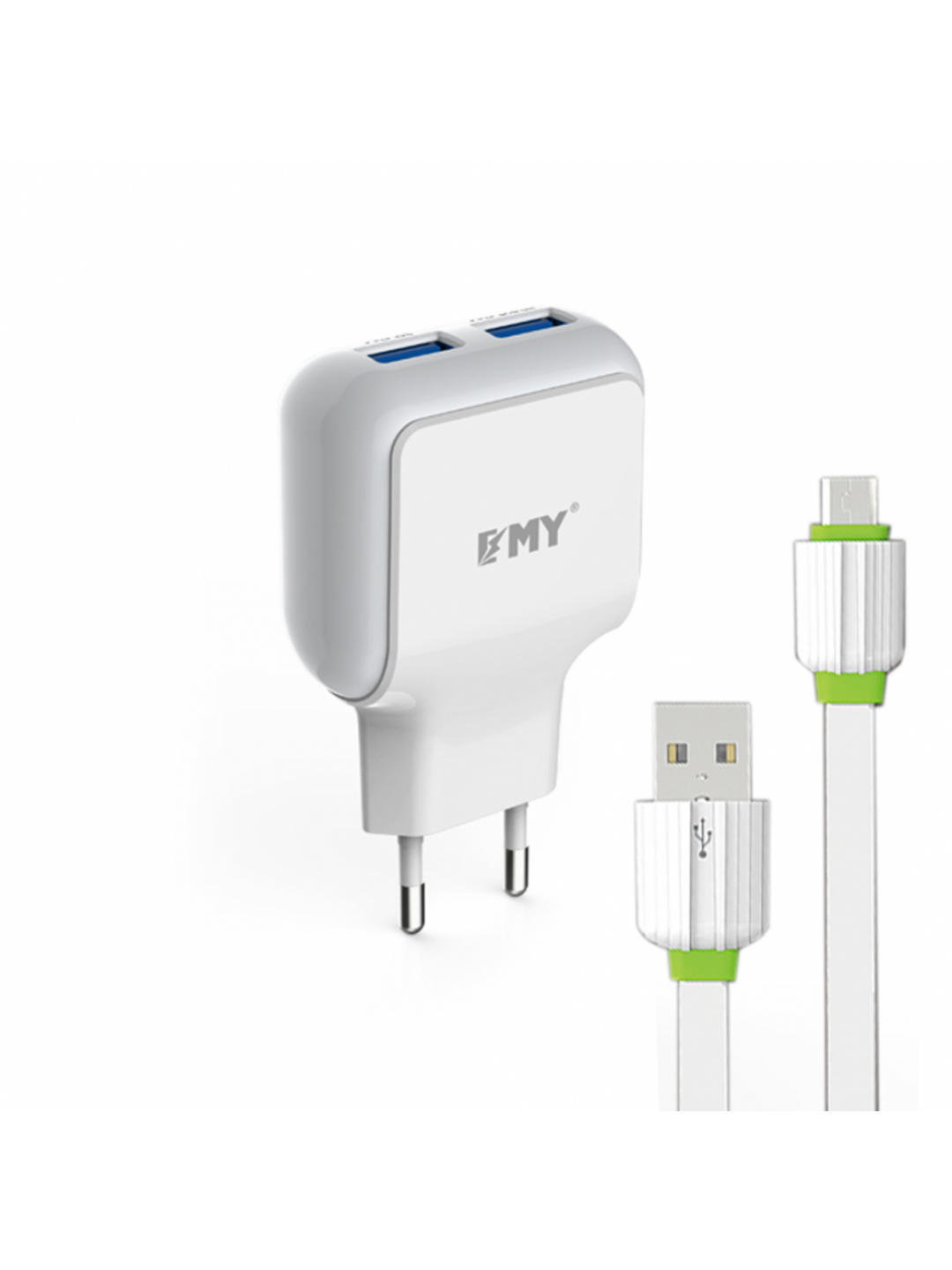Зарядно 220V EMY MY-220 2xUSB 5V max 2.4A, универсално+кабел Micro USB