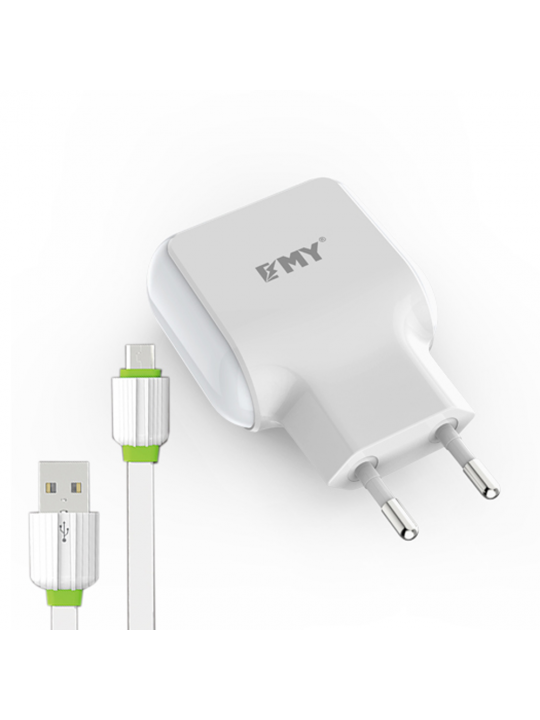 Зарядно 220V EMY MY-220 2xUSB 5V max 2.4A, универсално+кабел Micro USB