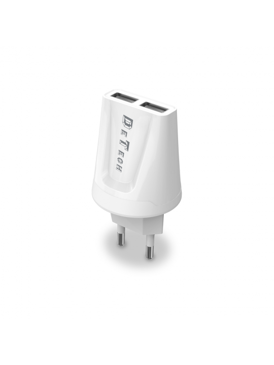 Зарядно 220V DeTech 5V 2.1A 2xUSB + кабел Type-C