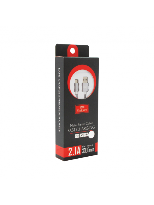 Кабел Earldom ET-011C Type C USB 3.0m up to 2.1A, с оплетка