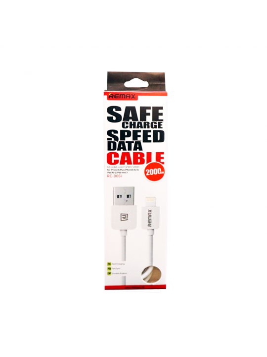 Кабел за данни iPhone Lighting Remax RC-006I, 2.0м, Бял