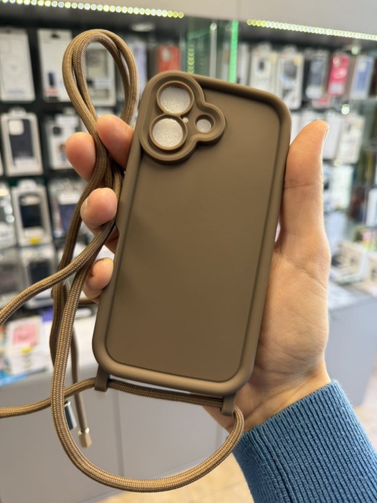 Калъф за iPhone 16 - Lux Silicone Case, с връзка - Кафяв