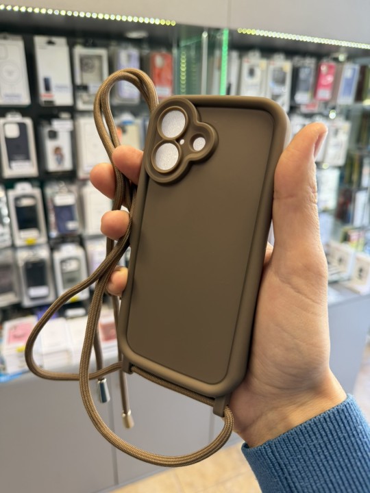 Калъф за iPhone 16 - Lux Silicone Case, с връзка - Кафяв