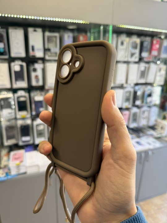 Калъф за iPhone 16 - Lux Silicone Case, с връзка - Кафяв