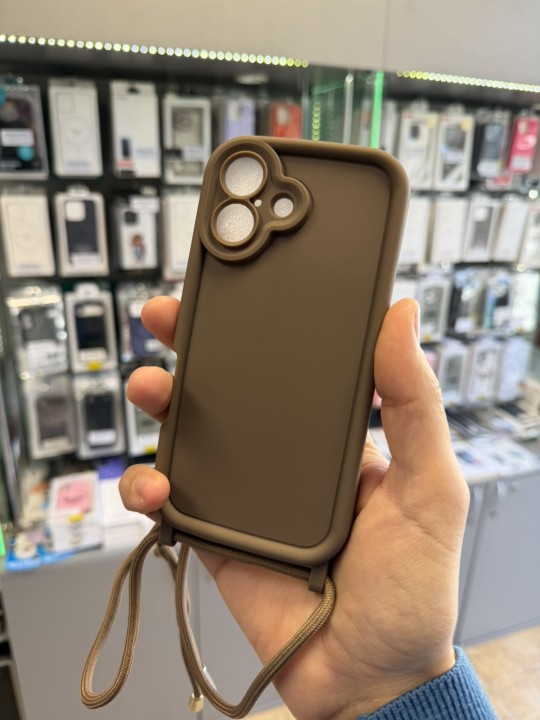 Калъф за iPhone 16 - Lux Silicone Case, с връзка - Кафяв