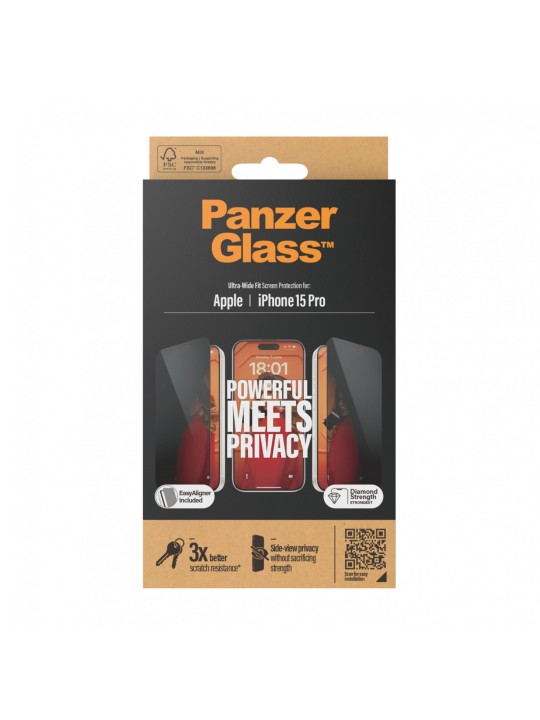 Стъклен протектор PanzerGlass за iPhone 13 Pro, UWF, Privacy, Черен