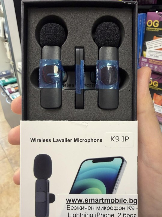 Безжичен микрофон тип Брошка К9 - 2 броя, с приемник iPhone Lightning