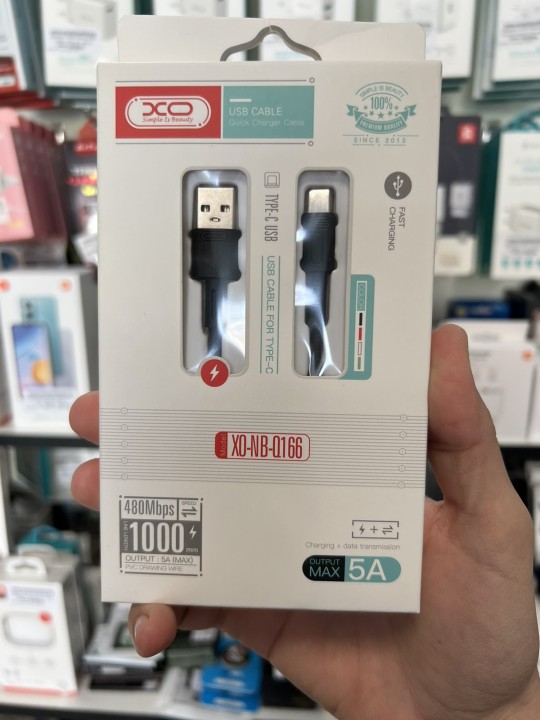 Кабел USB Type-C за бързо зареждане и данни - XO NB-Q166 5A 1.0m